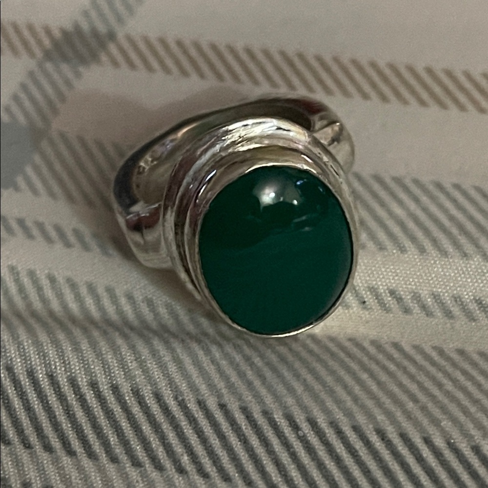 Artisan Silver Ring with Genuine Green Stone